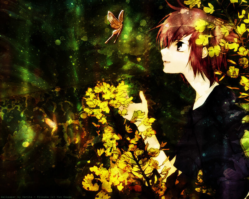 Anime girl with butterflies