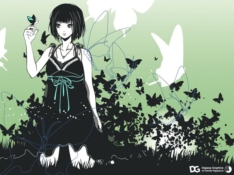 anime girl with butterflies
