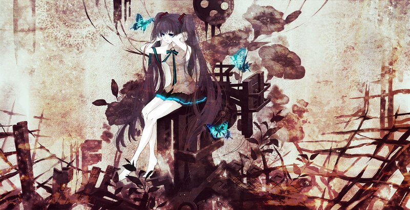 Anime girl with butterflies
