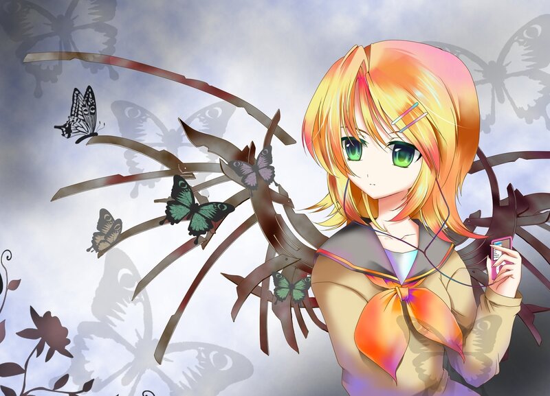 anime girl with butterflies