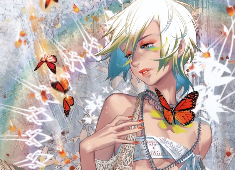 Anime girl with butterflies