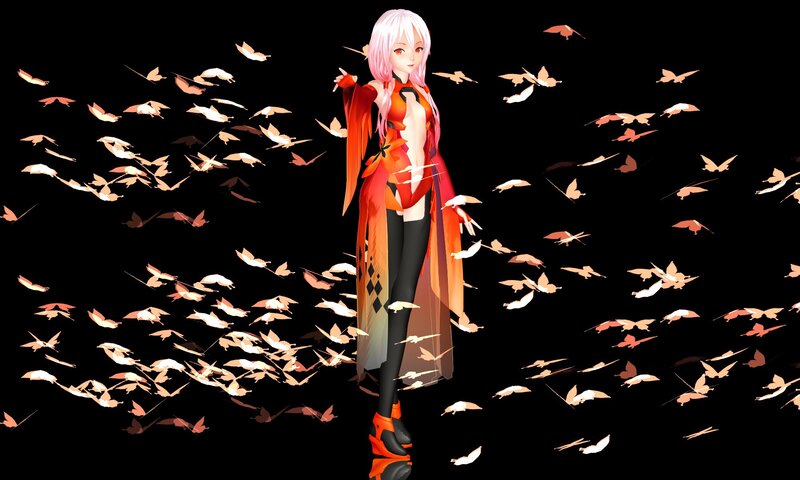 Anime girl with butterflies
