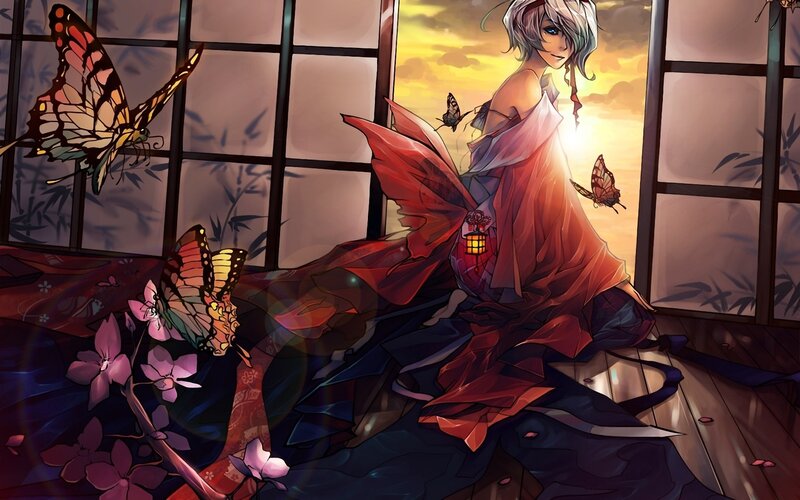 Anime girl with butterflies