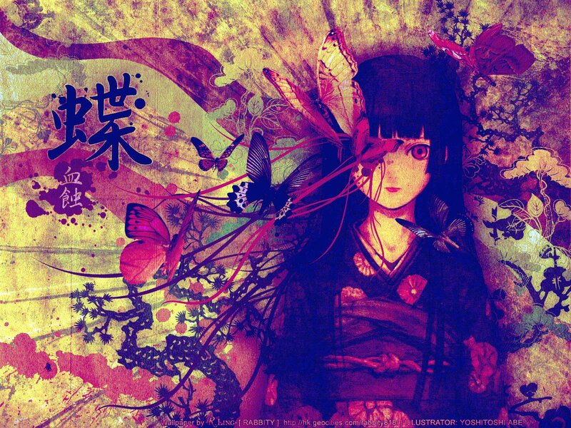 Anime girl with butterflies