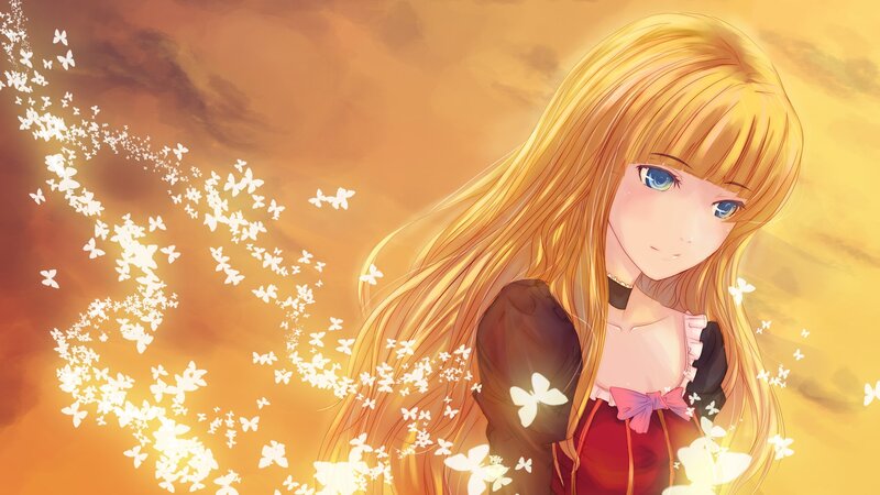 Anime girl with butterflies