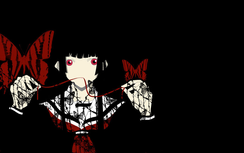 Anime Girl with Butterflies — Black, Dark, Mysterious, Night