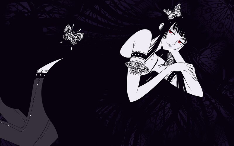 Anime Girl with Butterflies — Black, Dark, Mysterious