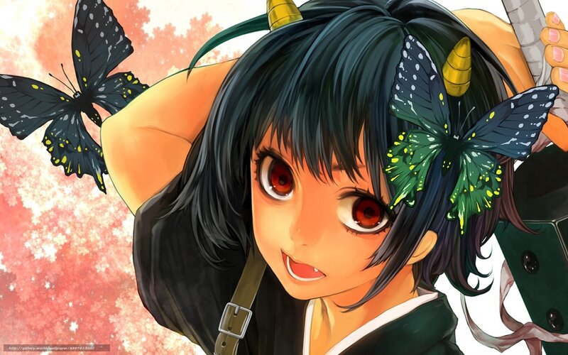 Anime Girl with Butterflies — Black, Dramatic, Manga