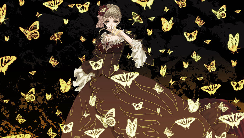 Anime Girl with Butterflies — Black, Dramatic