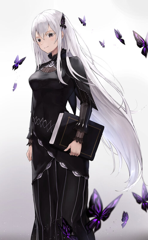 Anime Girl with Butterflies — Black, Serene, Digital Art, Book