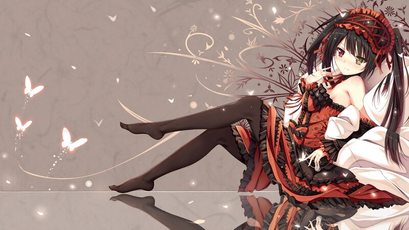 Anime Girl with Butterflies — Black, Serene, Digital Art