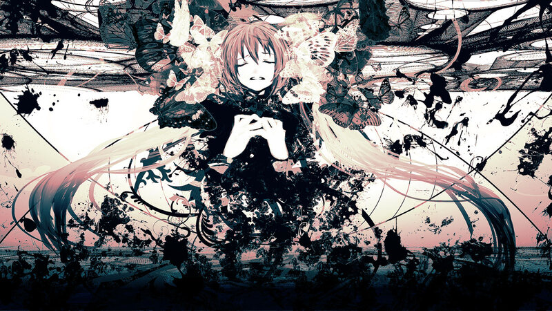 Anime Girl with Butterflies — Black