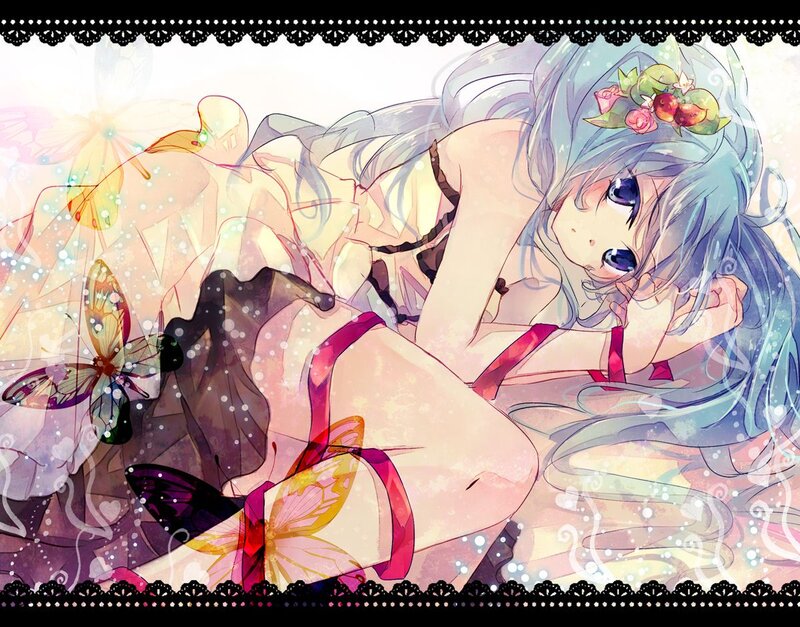Anime Girl with Butterflies — Blue, Dreamy, Digital Art