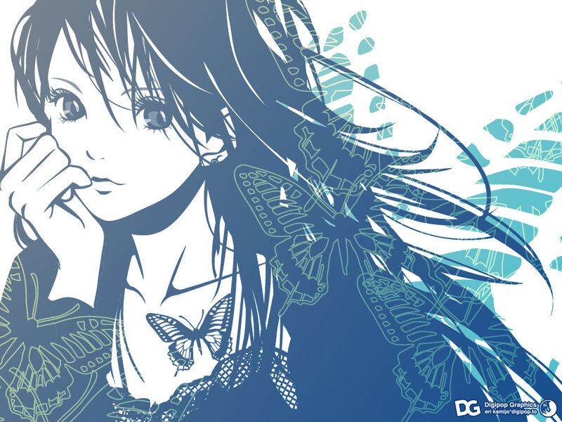 Anime Girl with Butterflies — Blue, Dreamy, Manga