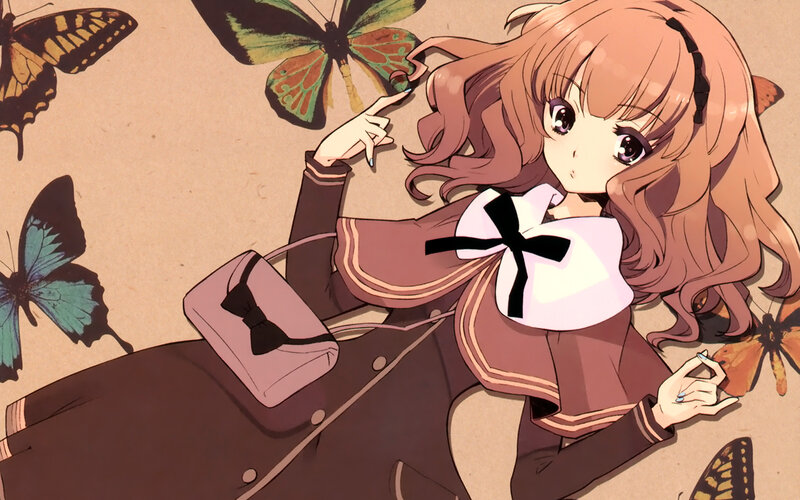Anime Girl with Butterflies — Brown, Calm