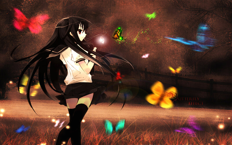 Anime Girl with Butterflies — Brown