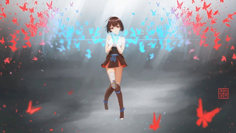 Anime Girl with Butterflies — Gray