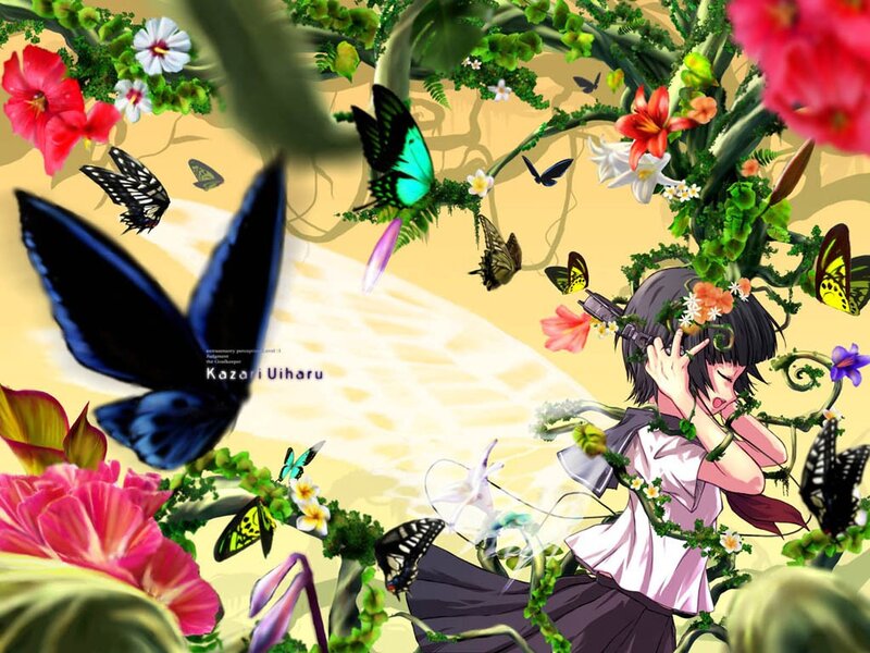 Anime Girl with Butterflies — Green, Dreamy
