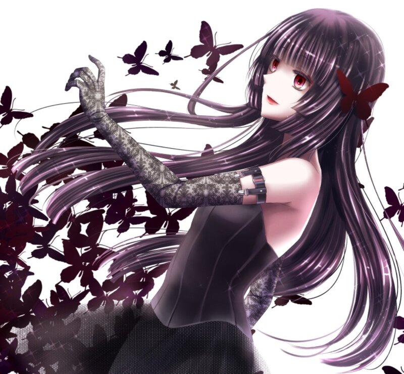 Anime Girl with Butterflies — Purple, Dramatic, Digital Art, Long Hair