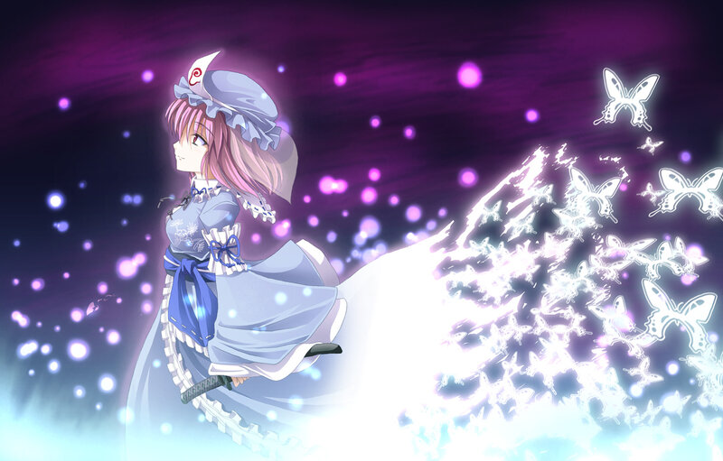 Anime Girl with Butterflies — Purple, Dramatic, Night