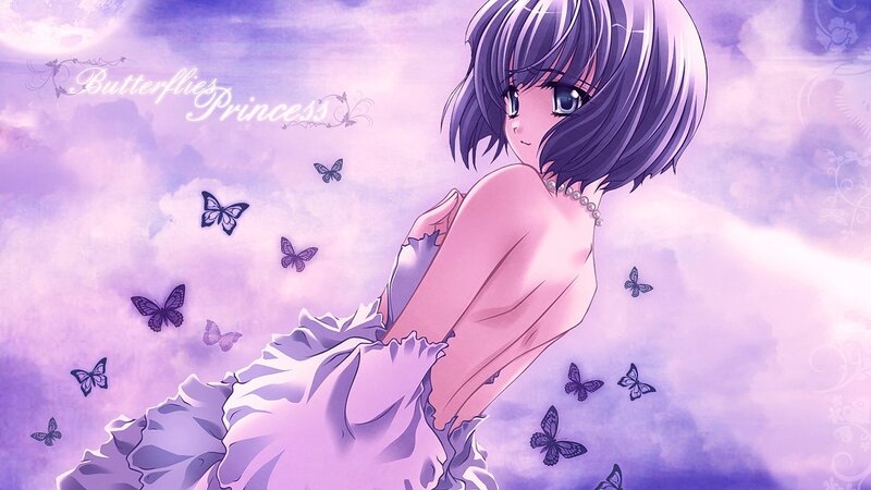 Anime Girl with Butterflies — Purple, Dreamy, Dress