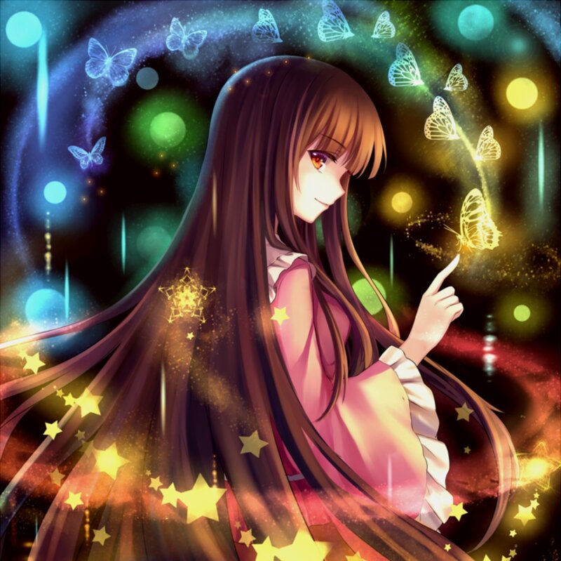 Anime Girl with Butterflies — Purple, Magical, Night, Digital Art