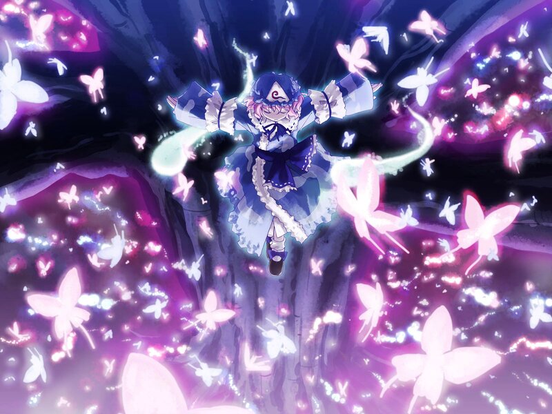 Anime Girl with Butterflies — Purple, Magical, Night