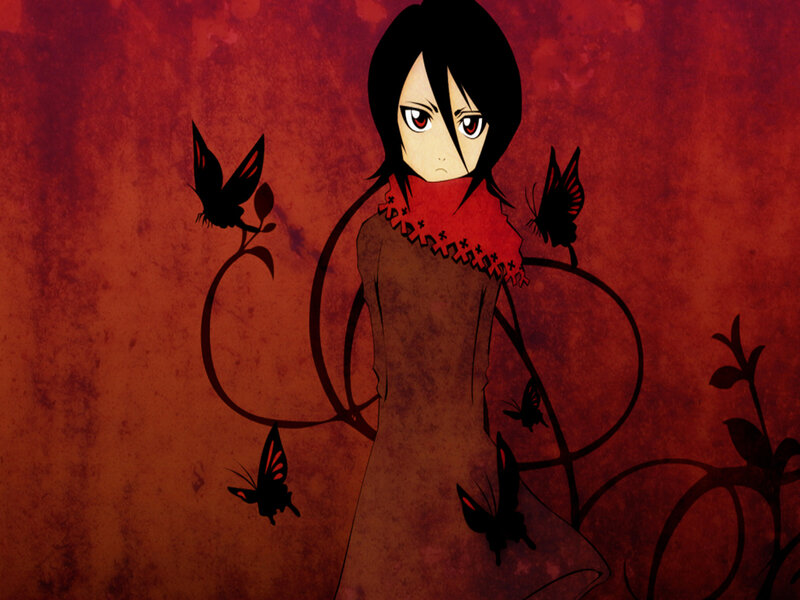 Anime Girl with Butterflies — Red, Dramatic, Dress