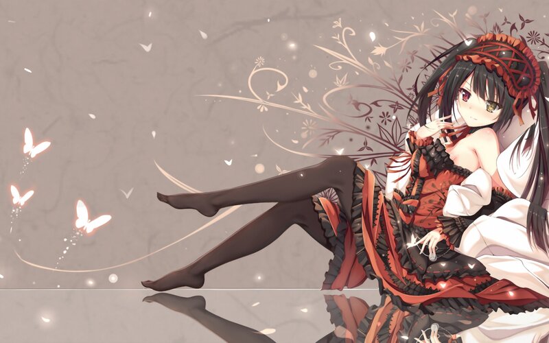 Anime Girl with Butterflies — Red, Serene, Digital Art