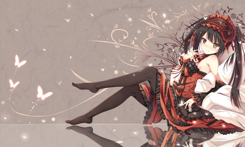 Anime Girl with Butterflies — Red, Serene