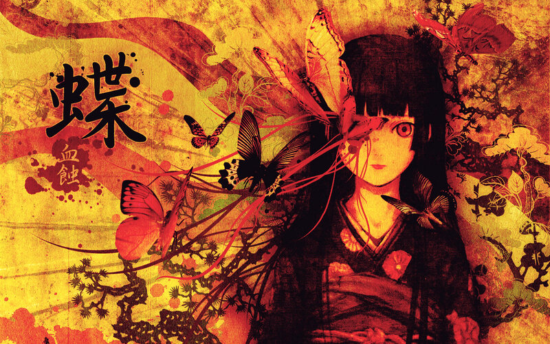 Anime Girl with Butterflies — Red
