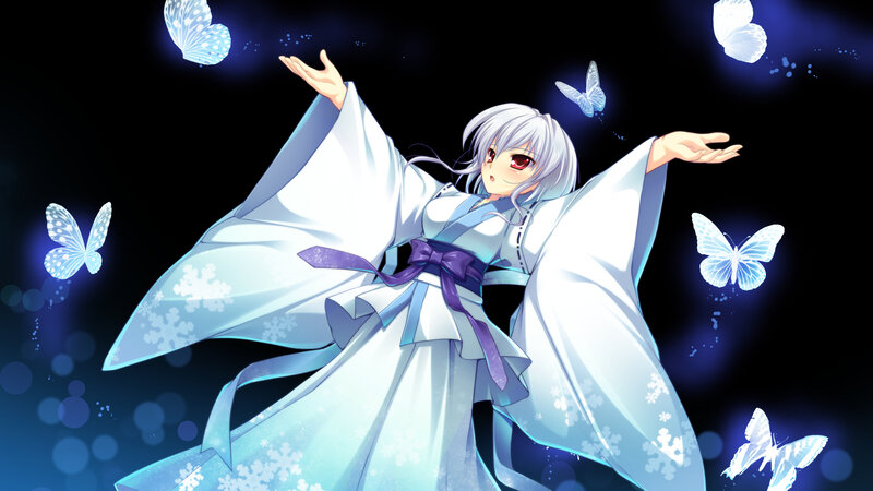 Anime Girl with Butterflies — White