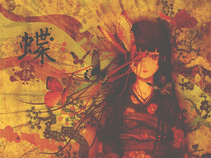 Anime Girl with Butterflies — Yellow, Dramatic