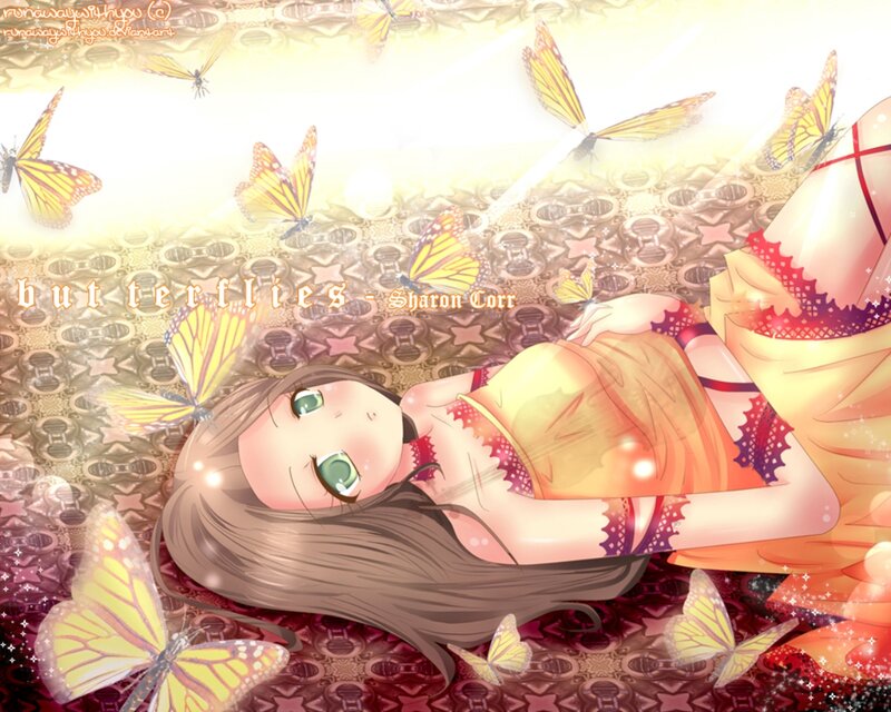 Anime Girl with Butterflies — Yellow, Serene, Afternoon