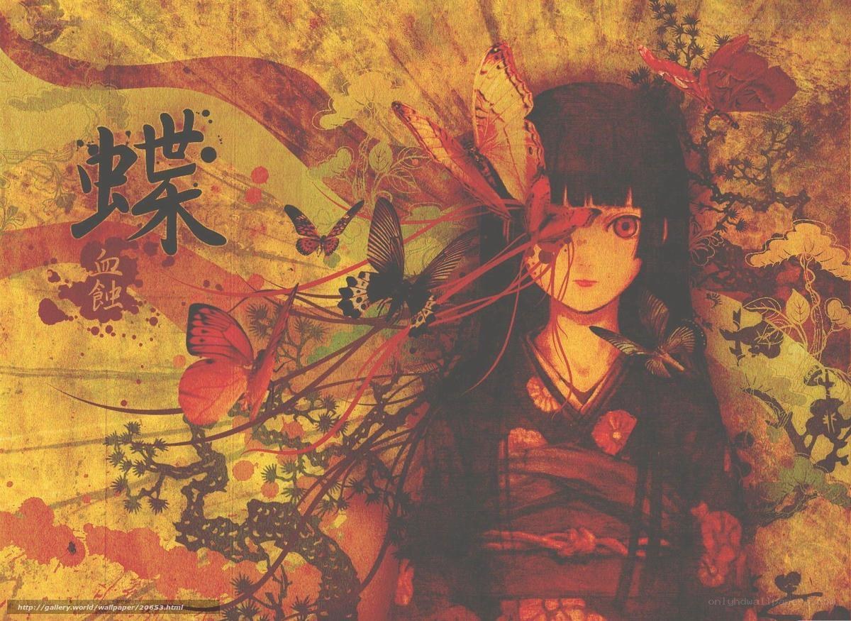 Anime girl with butterflies