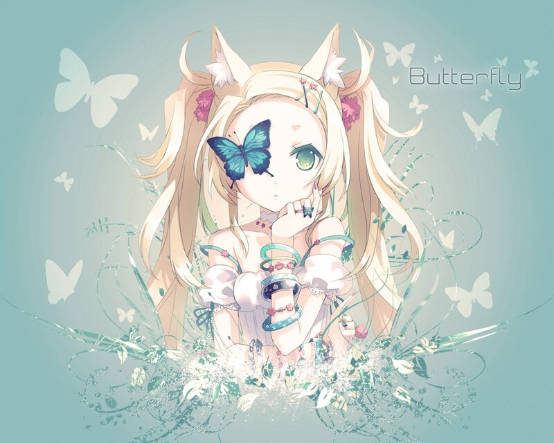 Anime girl with butterfly