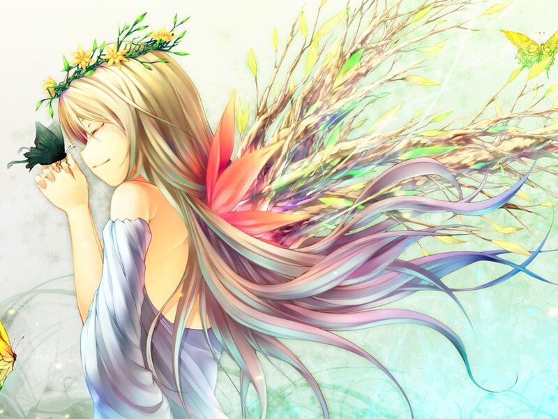 Anime girl with butterfly