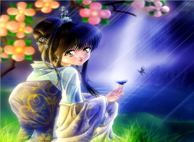 Anime girl with butterfly