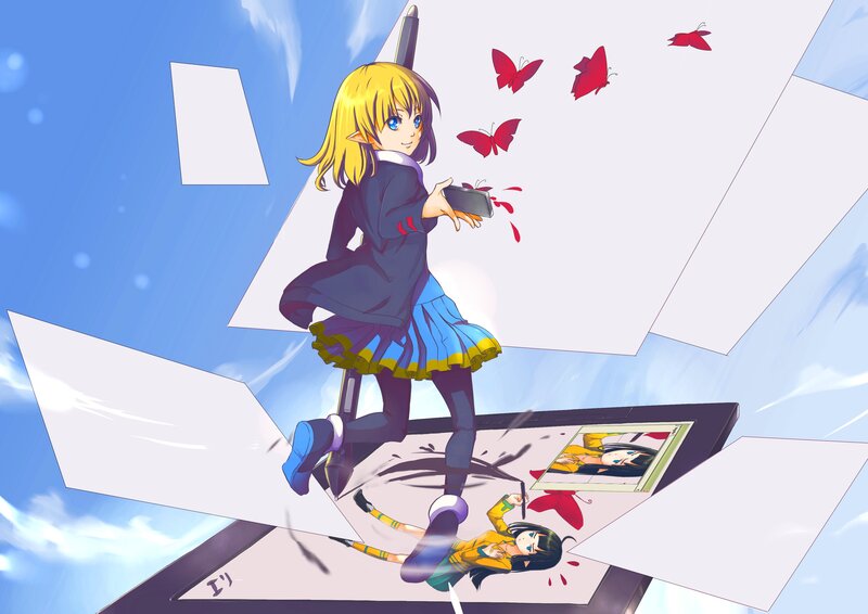Anime girl with butterfly art