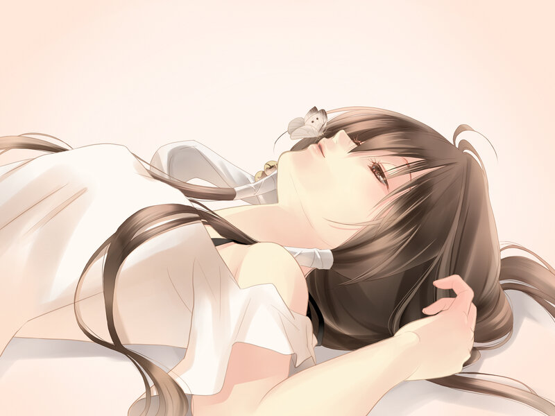 Anime Girl with Butterfly — Beige