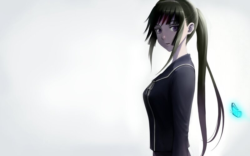 Anime Girl with Butterfly — Black, Calm