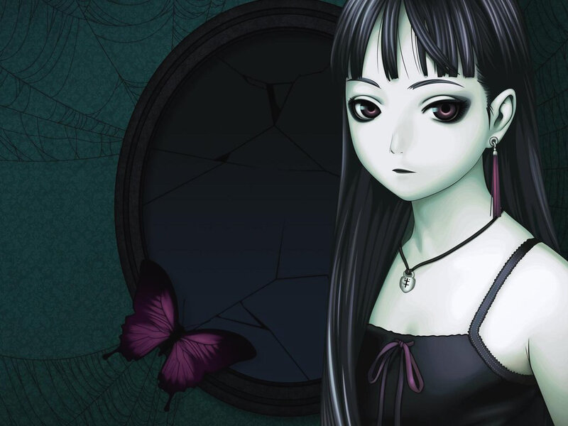Anime Girl with Butterfly — Black, Dark