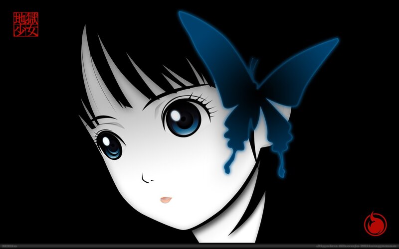 Anime Girl with Butterfly — Black, Dramatic, Eyes