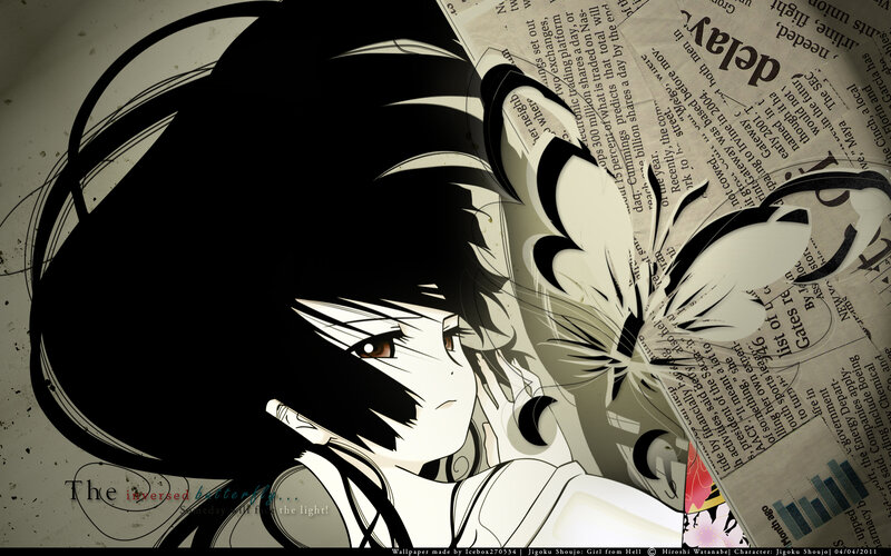 Anime Girl with Butterfly — Black, Dramatic, Manga