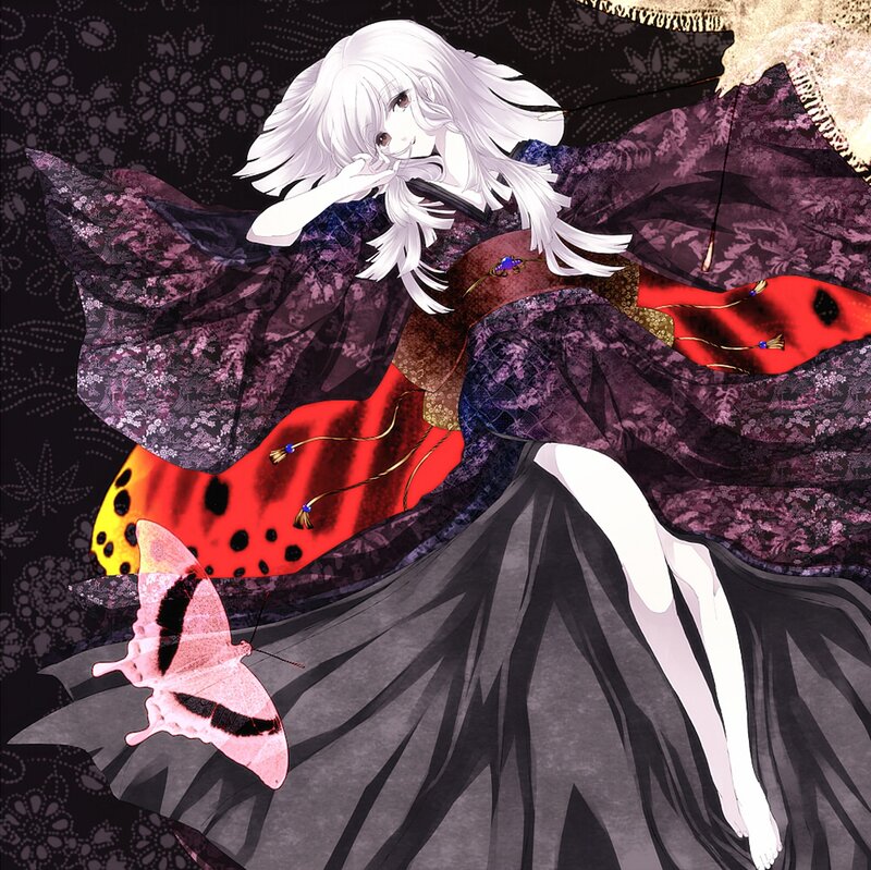 Anime Girl with Butterfly — Black, Dramatic, Night, Digital Art