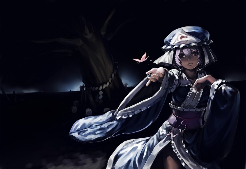 Anime Girl with Butterfly — Black, Dramatic