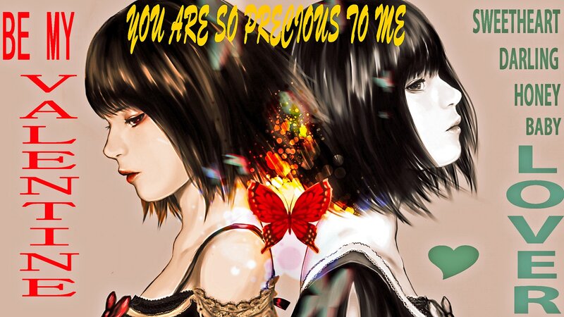 Anime Girl with Butterfly — Black, Romantic