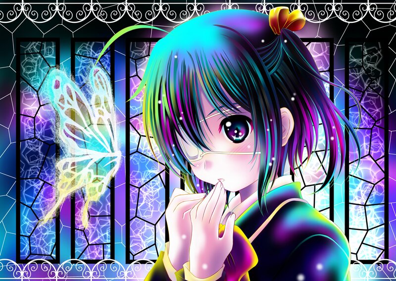 Anime Girl with Butterfly — Blue, Dreamy, Night, Digital Art