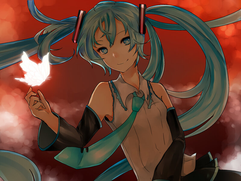 Anime Girl with Butterfly — Blue