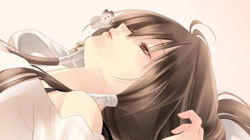 Anime Girl with Butterfly — Brown, Serene, Manga
